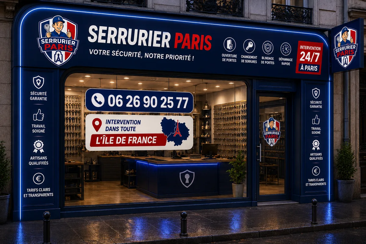 Poignée et cylindre aluminium de porte palière — intervention serrurier Paris